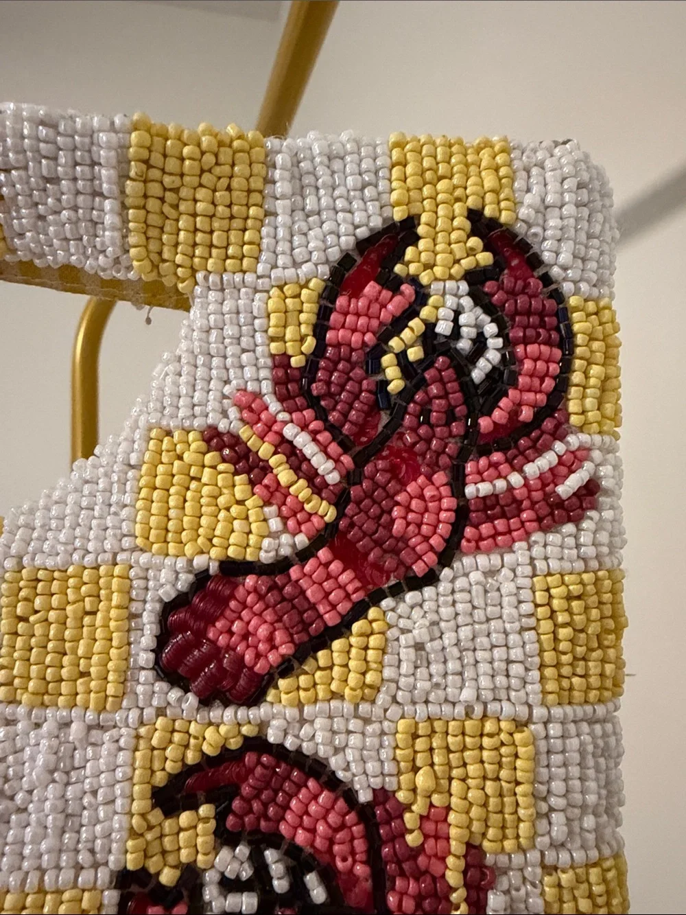 Beaded Lobster Pattern Handbag in Yellow, White & Pink